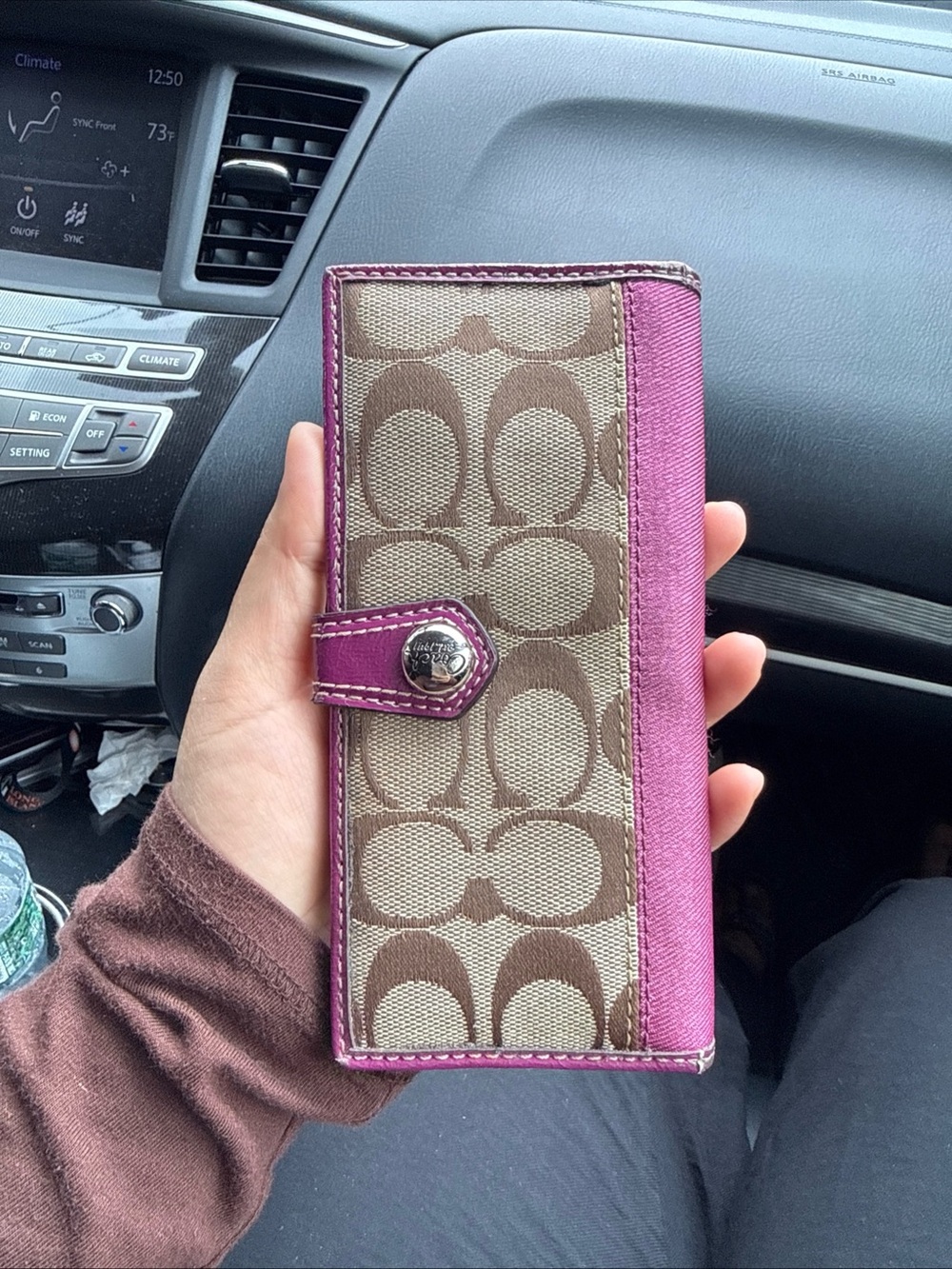 Coach Signature Continental Wallet in Brown and Pink